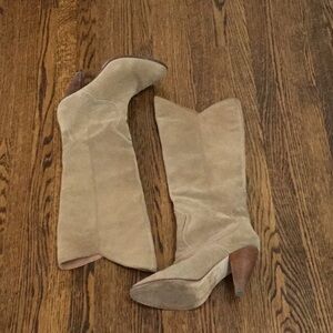 Tan Suede Slouchy Knee Boots